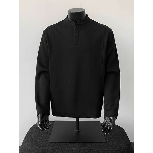 7 excellent products Henry collar sweatshirt men's autumn and winter trendy brand heavy bottoming polo shirt loose casual jacket top men BCYMG-T42 black M