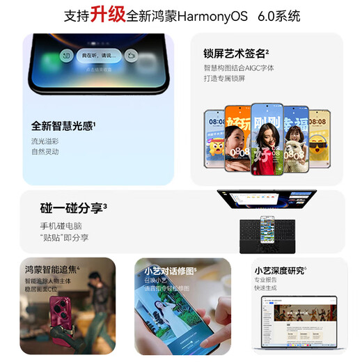 Huawei (HUAWEI) National Subsidy Pura 80 Pro One-inch main camera Personalized color card AI assisted composition Supports Hongmeng 6.0 Huawei Hongmeng smartphone SJ31A Glaze black 12GB+256GB Official standard configuration