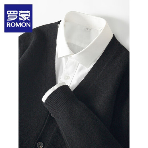 Luo Meng spring and autumn new wool cardigan men's V-neck solid color sweater loose casual sweater top large size jacket light gray M