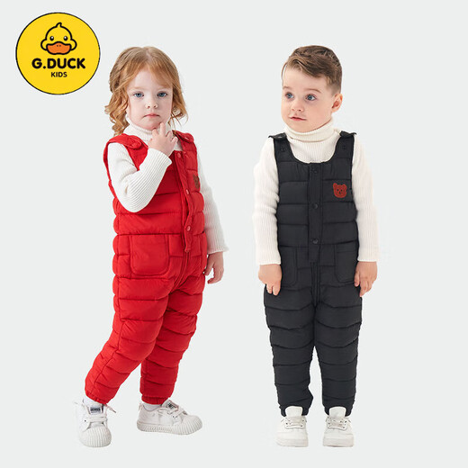 G.DUCKKIDS off-season baby overalls suit winter outer wear plus velvet for boys and girls baby open jumpsuit children's down cotton pants red (regular style) one size fits all 90 80-90CM