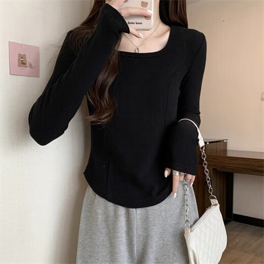 German velvet long-sleeved t-shirt women's base layer warm autumn and winter new u-neck high-end slim fit plus velvet outer top Double-sided German velvet Continuous constant temperature Apricot L Recommended 100-120 Jin Jin equals 0.5 kg