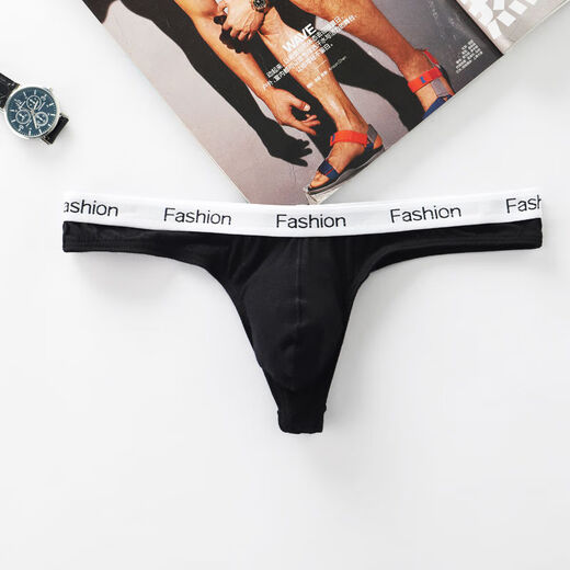 2-pack men's single thong modal mid-low waist sexy thong T-pants, comfortable and breathable white body shaping triangle white + black 2-pack S