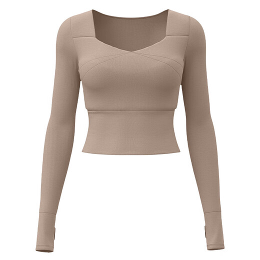 With chest pad yoga wear fitness wear women's autumn and winter Pilates training long-sleeved fitness morning running sports top Star Black L