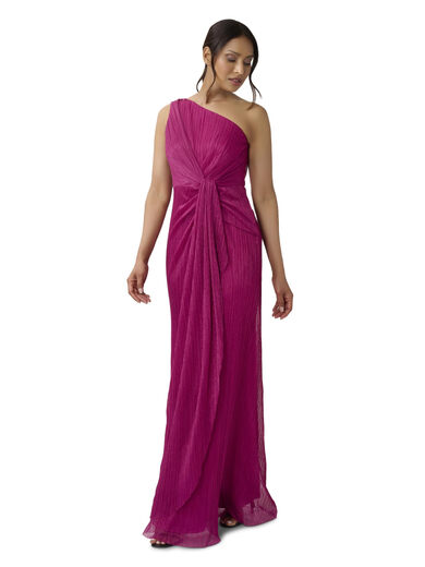 Adrianna Papell Women's Stardust Pleated Draped Gown Fuchsia 4