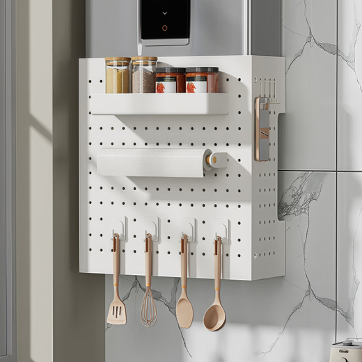 Ke Xiangtu water heater cover gas pipe decorative hole board kitchen wall hanging bottom cover plate boiler stove storage rack white 35*30*20cm free hooks*12