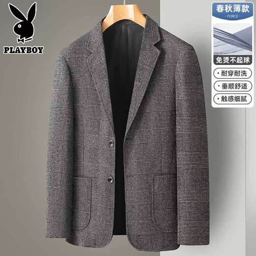 Jaqueta de traje a cuadros Playboy Spring y Autumn Business Casual Single Single West Middle-Edge y Young Top Dad Men's Clothing Versátil Versátil Traje RM2501XF-HN Blue Grid L 175 [120-140Jin [Jin equivale a 0.5 kg]]]