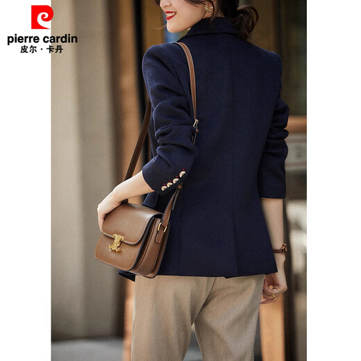 Pierre Cardin 2025 Winter New Slim Fit Wool Suit Jacket Women's Slim, Warm and Versatile Wool Suit Navy M Suitable for 100-115 Jin Jin equals 0.5 kg