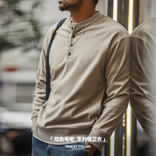 Maden workwear American casual Henry collar woolen sweatshirt gray cleanfit long-sleeved bottoming shirt men's autumn floral gray S