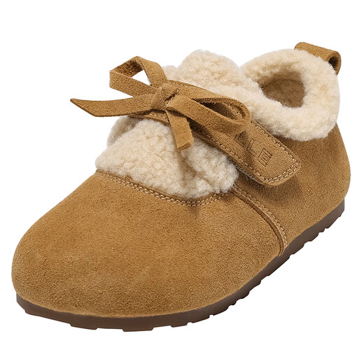 Belle Children's Shoes Plus Velvet Birkenstock Shoes 2025 Winter New Girls' Warm Wool Cotton Shoes Little Girls Casual Shoes Camel 26