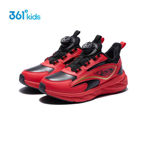 361 Children's Cotton Shoes 2025 Winter Men's and Women's Small, Medium and Large Children's Leather and Velvet Warm and Flexible Sports Running Shoes Red 35