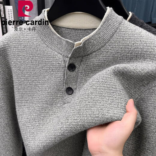 Pierre Cardin Henry Neck Sweater Men's Autumn and Winter New Thickened Sweater High-End Round Neck Baseline Clothes Men's Light Gray M Recommended 90-120Jin Jin equals 0.5 kg