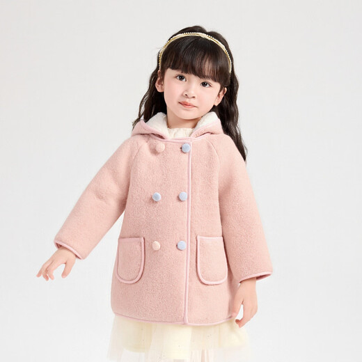 笛莎（DEESHA）童装女童大衣2025冬季款女孩可爱兔耳朵连帽呢大衣羊羔绒外套