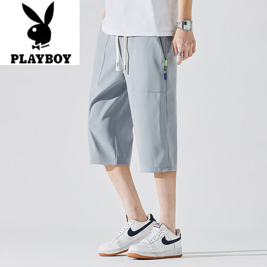 Playboy (PLAYBOY) einfarbige, kurze Hose, Sommer, trendige Marke, Jugend, Eisseide, Kordelzug, Herren, locker, schnell trocknend, lässiger Overall, gerade Hose 10972S Desert Yellow XL