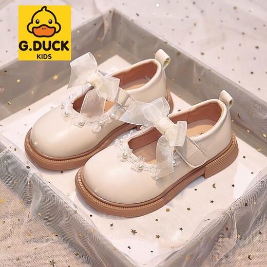 G.DUCKKIDS Kinder-Lederschuhe 2025 Herbst, neue Mädchen-Einzelschuhe, quadratische Zehen, flacher Mund, kleine Prinzessinnenschuhe, weiche Sohle, Kinderschuhe, A, Beige, Weiß, 26, Innenlänge 16 cm