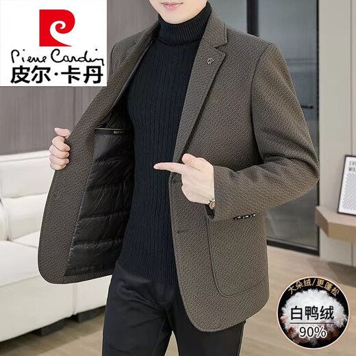 Pierre Cardin 2025 Autumn and Winter New Down Jacket Woolen Suit Men's Thick Warm Duck Down Suit Men's Jacket Black 3XL 165-180Jin Jin equals 0.5 kg