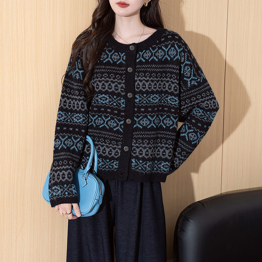 TonLion 2025 Autumn and Winter Elegant Classic Style Pattern Women's Cardigan Sweater Jacket
