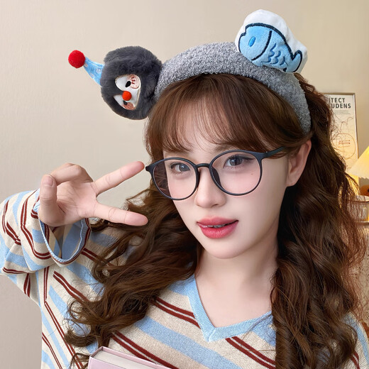 Danqin cute panda black and white lamb hair headband face wash cartoon hairband cute girl hairpin soft skin-friendly wide headband penguin fish headband