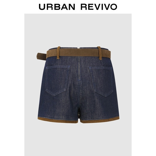 UR2025 Autumn New Women's Clothing Retro Contrast Color Belt Skirts Denim Shorts UWU850007+ Blue 26