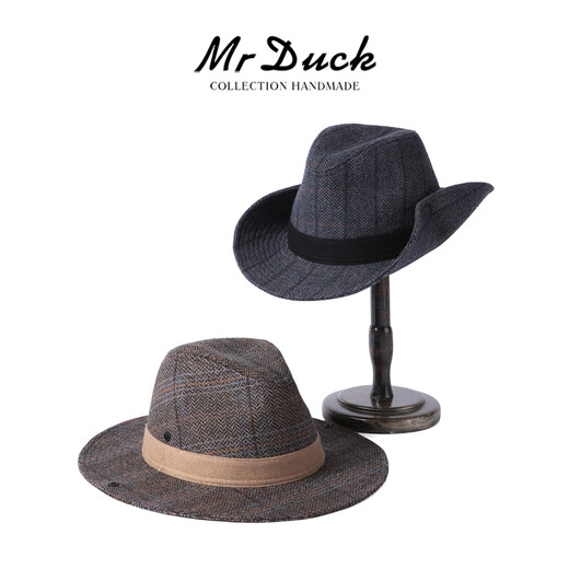 Mr DUCK Autumn and Winter American Western Cowboy Hat Men's and Women's High-end Wool Wool Outdoor Hiking Hat Hiking Warm Sun Hat Danish Brown Gray (Wool Wool) L Suitable for 58-61cm head circumference