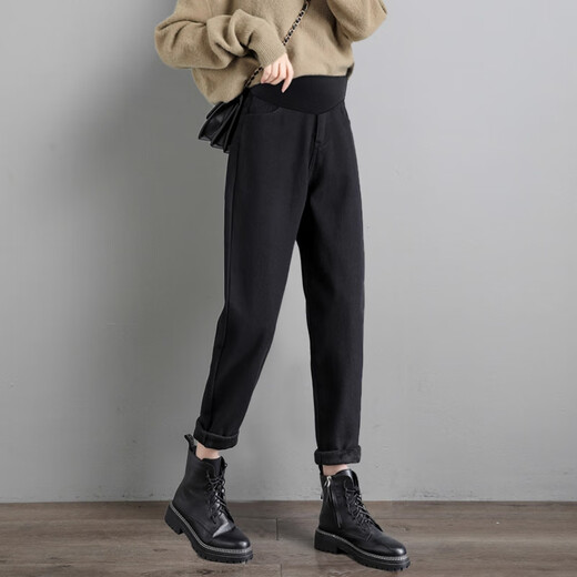 Jeans de maternidad de conejo crema Primavera y otoño 2025 Nuevo estilo de pantalones de papá de pierna recta cable informal Pantalones Harrento Harrento Denning Blue L [sugerido 105-130Jin [Jin iguala 0.5 kg]]]
