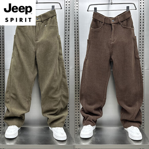 JEEP SPIRIT autumn and winter plus velvet 2025 American casual trousers men's machete pants loose straight corduroy sports trousers black plus * velvet XL 135-155Jin Jin equals 0.5 kg