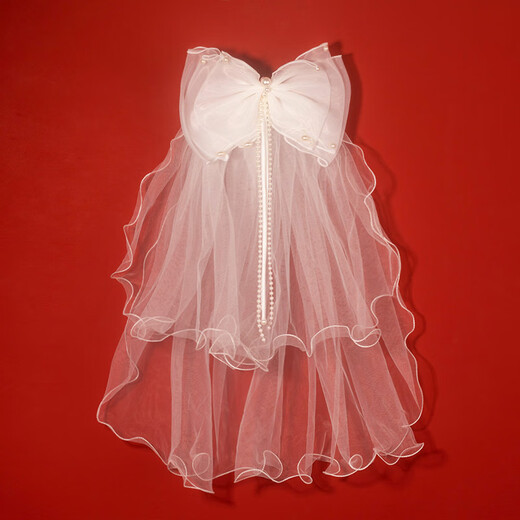 
A short and simple super fairy registration photo props bride's main wedding dress and get engaged with white deer - double-layer curly veil about 50cm_