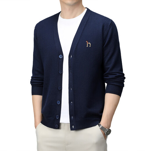 哈吉斯凯2025秋冬季新款简约时尚V领针织开衫男士休闲羊毛外套 米灰 XL (建议体重130-150斤)