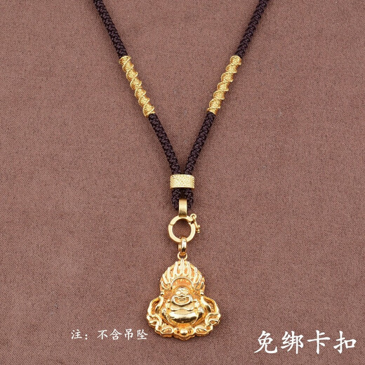 Yuling YULN adjustable pendant lanyard Buddha card pendant rope beeswax gold jade pendant necklace rope hand-woven buckle with rope free buckle lanyard - black