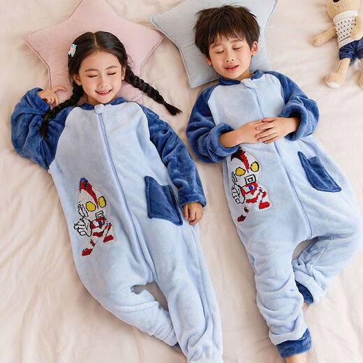 Ultraman men's and large children's flannel one-piece pajamas autumn and winter thickened boy baby children's coral velvet sleeping bag Ultraman men's thin style 125