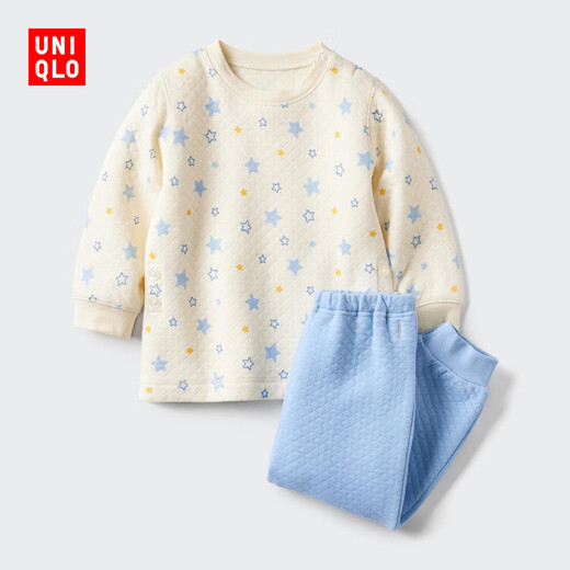 UNIQLO infant and toddler crimped pajamas/long-sleeved living clothes set 478438 01 milky white 90