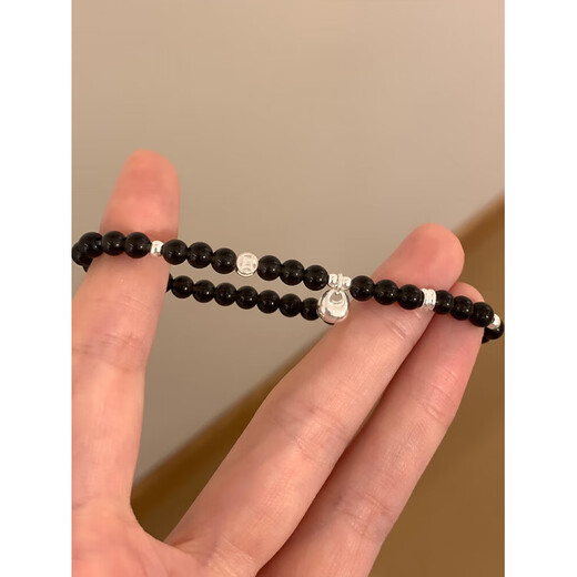 Centenary-old Fenxiang natural obsidian sterling silver scale bracelet with versatile temperament s999 pure silver solid scale obsidian bracelet 15cm