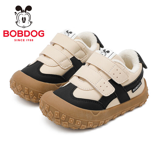 BOBDOG Children's Shoes 2025 Winter Comfortable and Versatile Toddler Shoes for Boys with Velvet Warm Functional Shoes Soft Sole Lightweight Baby Shoes for Women Apricot Rice/Black 23 Suitable for Feet Length 14.1cm