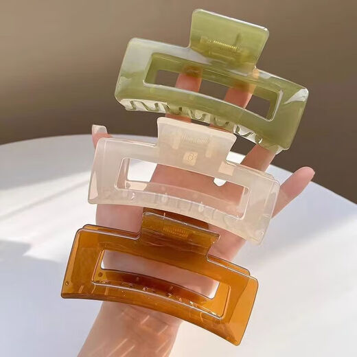 Simple Square Hair Clip for Women Elegant and Temperamental Jelly Color Acrylic Shark Clip Headwear Back of Head Hair Clip Square Jelly Green 8.5CM