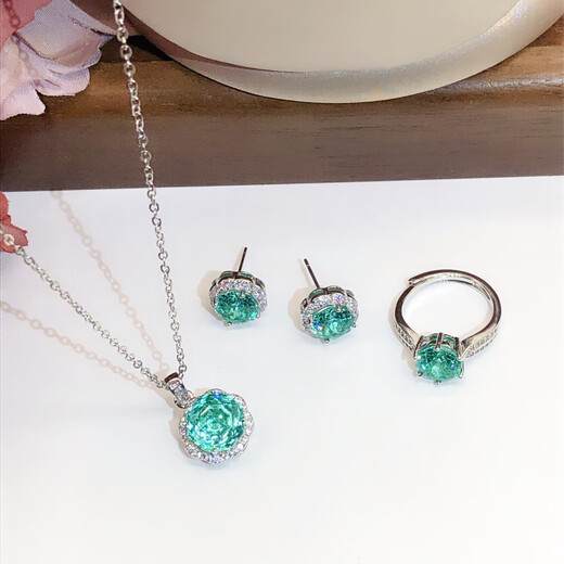 Paraiba Octagonal Millennium Rose Cut Necklace Pendant Inlaid with High Carbon Diamond Tanzanite Blue Earrings Rose Flower Ring Tanzanite Blue Earrings Price for a Pair