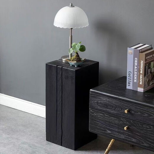 Elegant carbonized root carving stool retro solid wood square bed and breakfast hotel flower stand ornaments shoe changing stool wabi-sabi style carbonized black 30*30 high 90 (with irregular cracks)