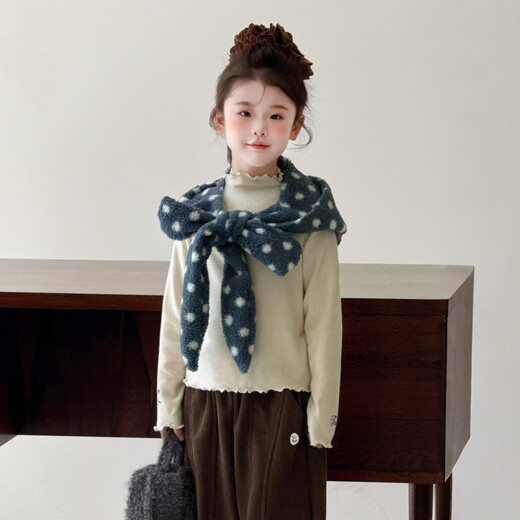 Tutu Little Elephant Girls' Bottoming Shirt Autumn and Winter Children's Solid Color Simple Long Sleeve Versatile Wooden Ear T-shirt Warm Tops Apricot 130