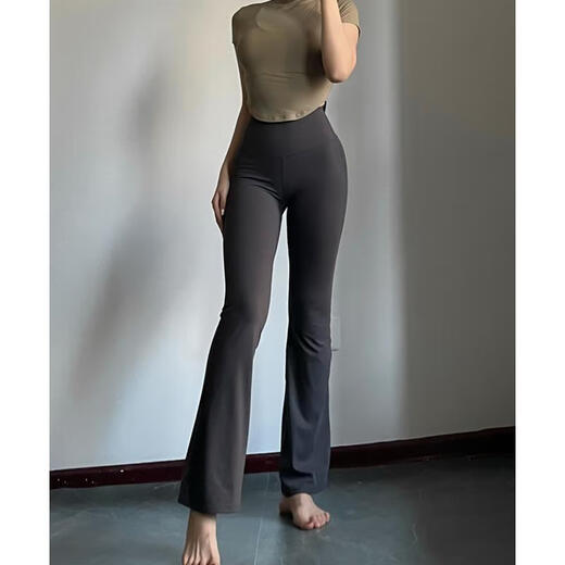 Underwear-free yoga micro-flare pants high-waisted belly-control butt-lifting Pilates pants anti-curling running charcoal gray L