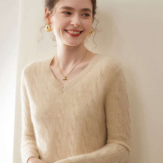 SENLIYA international light luxury high-end cashmere sweater cashmere sweater women's round neck twist thickened solid color pullover sweater knitted versatile elegant gray S