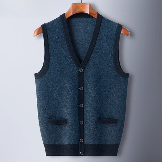 KING DEER Ordos Cashmere Sweater Men's Vest Middle-aged and Elderly Father's V-neck Diagonal Cardigan Real Pocket Vest Black Gray L 175 130-150Jin Jin is equal to 0.5 kg