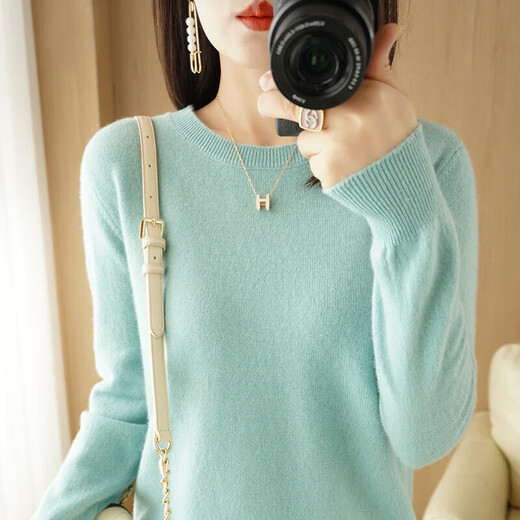 Soft and comfortable bottoming sweater for women, long-sleeved V-neck round neck pullover, sweater for women, loose top, fashion-round-neck-black 2XL 140-160Jin Jin is equal to 0.5 kg