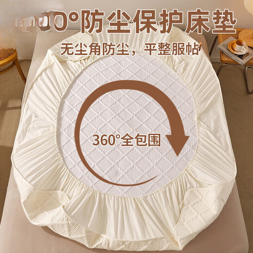 DeRUCCI's new Xinjiang cotton quilted thickened sheet single piece anti-slip Simmons mattress protector Khaki Meteor 180X200 (26-36CM extra height)