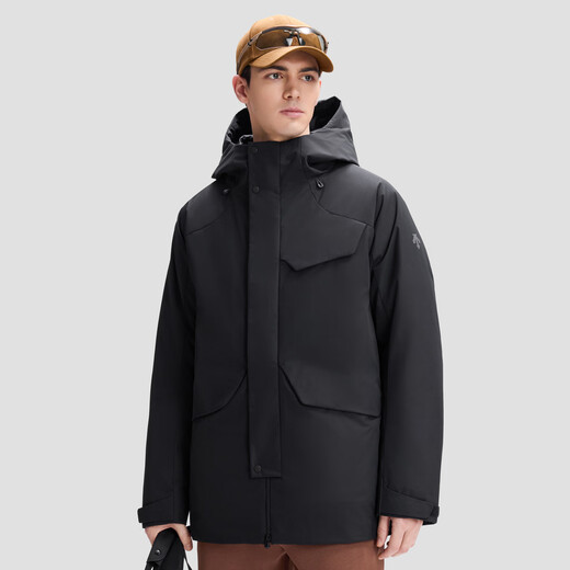 Mittellange wasserabweisende Daunenjacke für Herren der DESCENTE SKI STYLE-Serie, sportlich und lässig, BK-Schwarz, XL (180/100A)