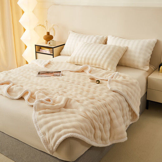MUJI Class A rabbit fur coral fleece blanket nap blanket winter thickened sofa blanket dormitory bed baby blanket off-white Class A maternal and infant grade thickened rabbit plush 150x200cm soft and skin-friendly heat storage and temperature lock