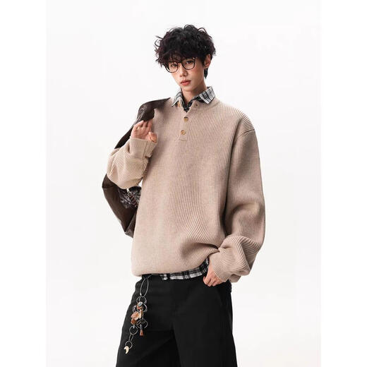 SWAMP AREA American retro Henry collar button sweater for men in winter loose lazy bottoming pullover sweater black upgraded model M