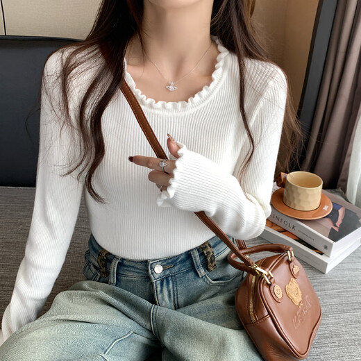 Yu Zhaolin (YUZHAOLIN) fungus edge knitted bottoming shirt for women 2025 autumn and winter new style sweater with round neck long sleeve small fragrance top