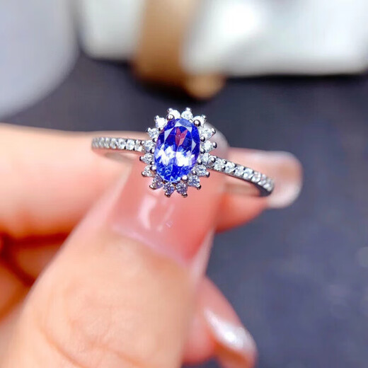 Fuwu natural tanzanite bare stone ring surface 925 silver inlaid ring live ring adjustable women's ring supports re-examination natural tanzanite