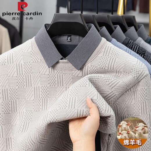 Pierre Cardin Solid Color Wool Sweater Men's Winter Henley Collar Middle-aged Thickened Wool Sweater Bottoming Knitted Bottoming Sweater Black M