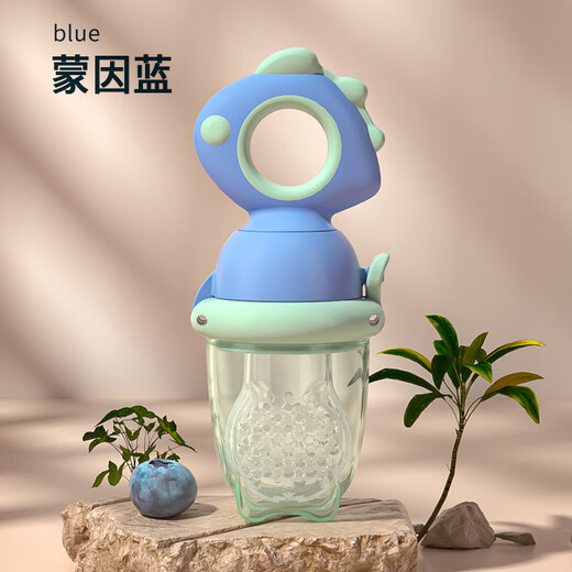 Jingqiao bite bite baby fruit eating food grade fruit and vegetable chewing bag for babies over 6 months old, push-type feeding device, blue cartoon dinosaur, 1 pack