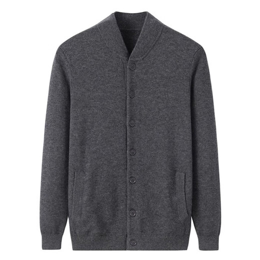 KING DEER middle-aged and elderly men's cashmere sweater stand collar thickened cardigan dad solid color knitted wool large size grandpa warm sweater dark gray XL 180 size 145-165Jin Jin is equal to 0.5 kg