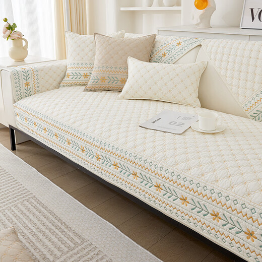 Love for a lifetime, Category A maternal and infant grade, 100% cotton sofa cushion, universal for all seasons, light luxury, 2026 popular vertical cover cloth, 100% cotton, Vido-beige, Category A fabric, maternal and infant grade, 70cm*180cm